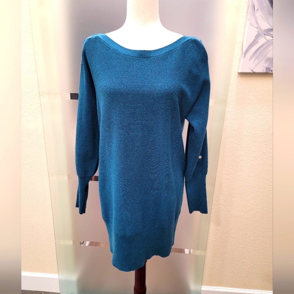 WHBM Oversized Teal Sweater/Dress with Button Accents Size Large